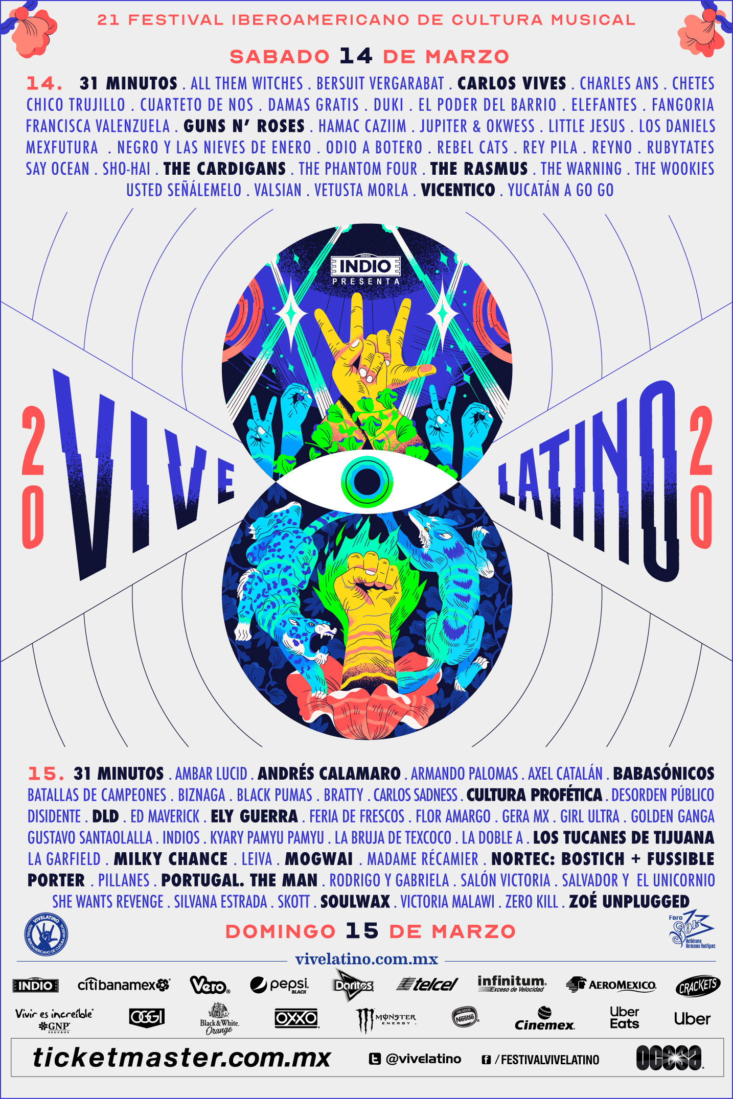 Cartel Vive Latino 2020 por día