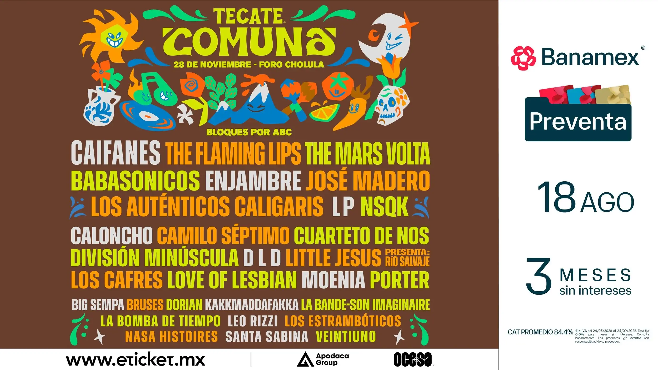 Cartel oficial del Tecate Comuna 2026. Fuente: Redes Sociales